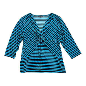 Chaus Blue Striped Knotted Front Blouse L